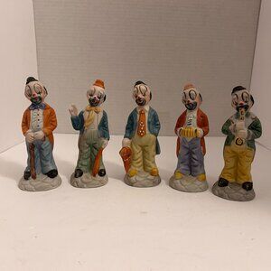 Vintage Porcelain Clown Figurine Set of 5 – Hand-Painted Circus Decor